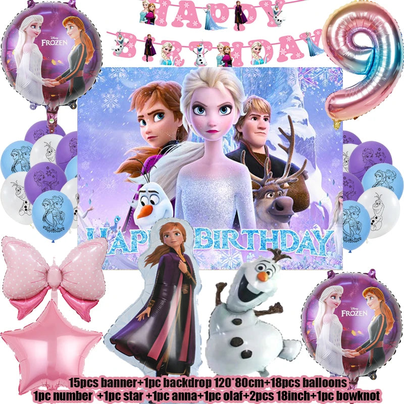 Frozen Birthday Party Decoration Set Anna Elsa Olaf Snowflake Banner Backdrop Balloons Kit Foil Garland Arch Balloon Baby Shower