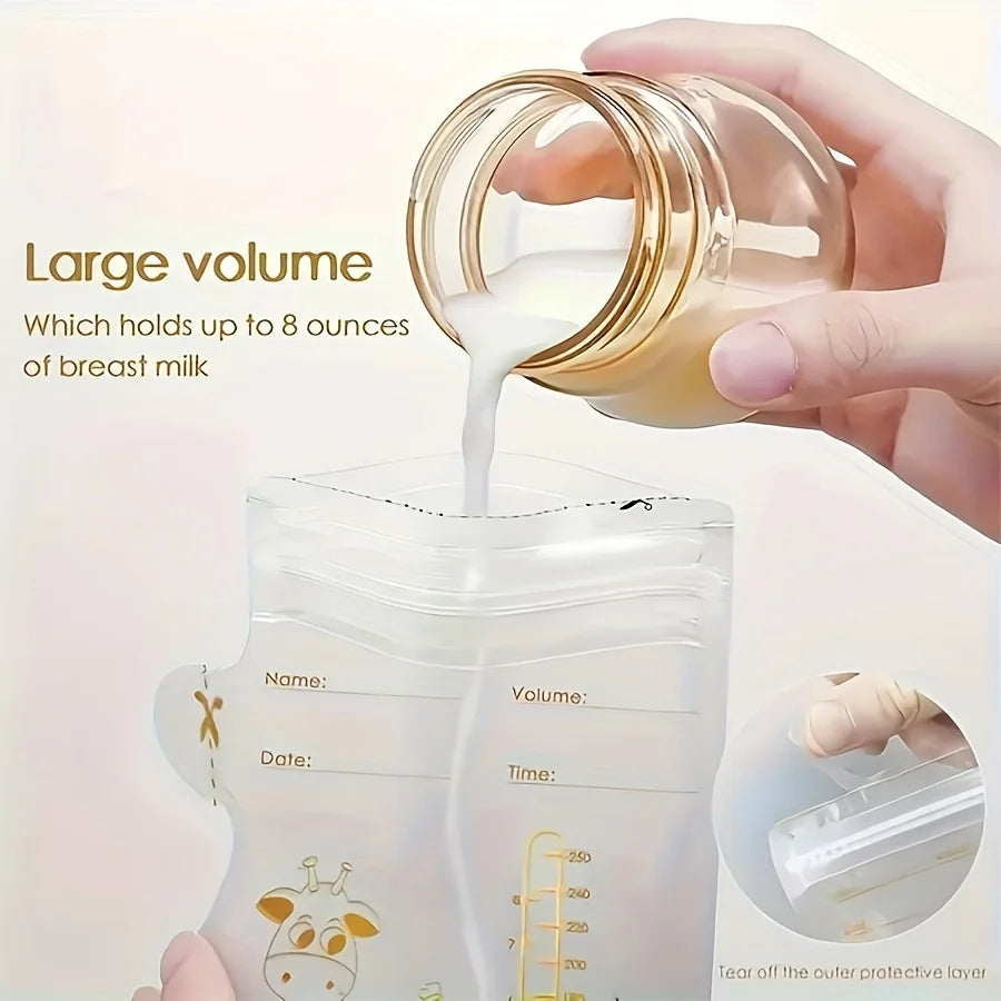 100/60/30pcs pack, 8oz/250ml Breast Milk Storage Bags, Double-sealed Breastmilk Bag with Pour Spout for Breastfeeding