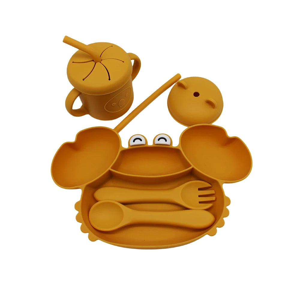 baby dinnerware set compartment plate with suction cup silicone easy to clean can be boiled and sterilized baby eating training