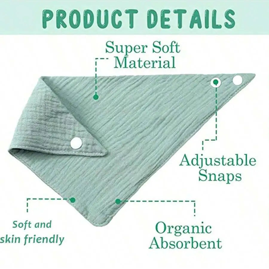 6Pcs Baby Triangle Scarves, Gauze Solid Color Infant Drool Bibs, Soft and Breathable, Baby Feeding Bibs with Hidden Snaps for Newborns, Anti-Spit-Up Bibs, Washable and Colorfast - Reusable, Perfect Baby Shower Gift.