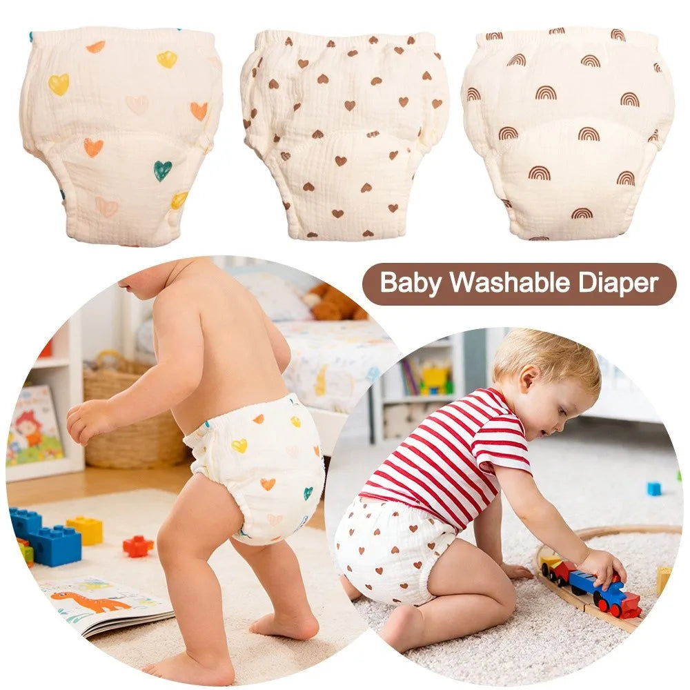 Comfortable Cotton Gauze Baby Training Pants Breathable Leakproof Diaper Pants Absorbent Washable Baby Diapering Toddler Use