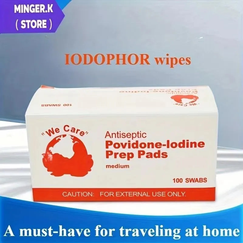 Iodine disinfectant wet wipes, first aid supplies or for cleaning and disinfecting wounds and abrasions when traveling