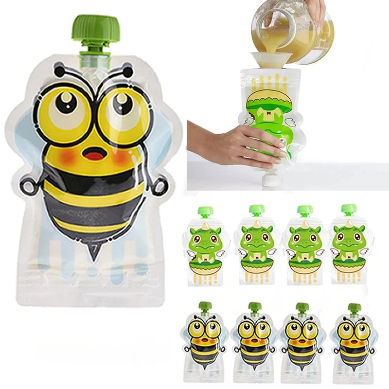 8pcs Reusable Food Storage Bag,Yogurt, Milk Food Pouches, Refillable Kids Toddlers Supplementary Food Squeeze Bottle Random