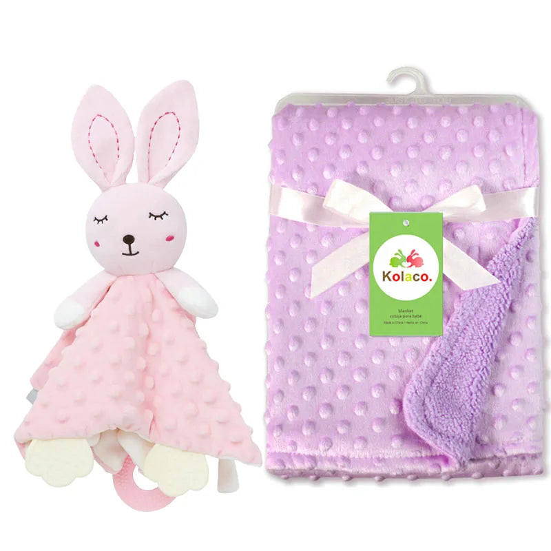 Personalized Newborn Baby Blanket with Name Custom Stroller Sleeping Dolls Animal Security Towel Gift Set for Baby Shower Gifts