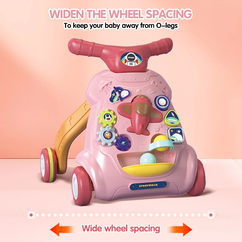 Baby Toddler Walker Push Toy Interactive Music and Light Effect Musical Montessori Activity Push Baby Walkers with Safety Brake