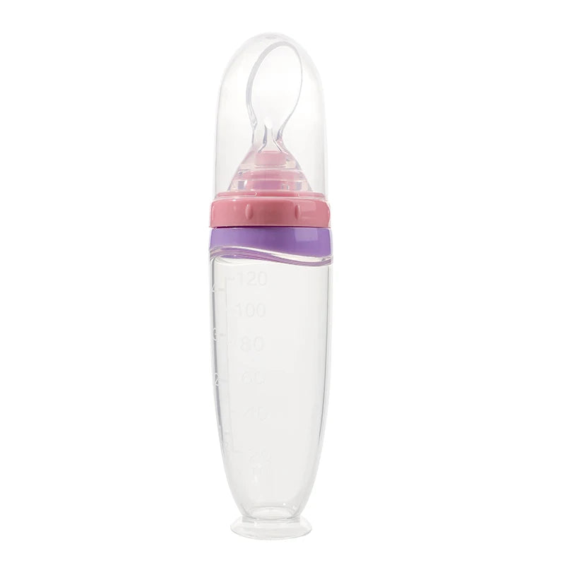 120 ml/4oz Infant Baby Liquid Silicone Food Squeeze Feeder | Fruit Puree & Rice Paste Dispenser | Detachable Spoon