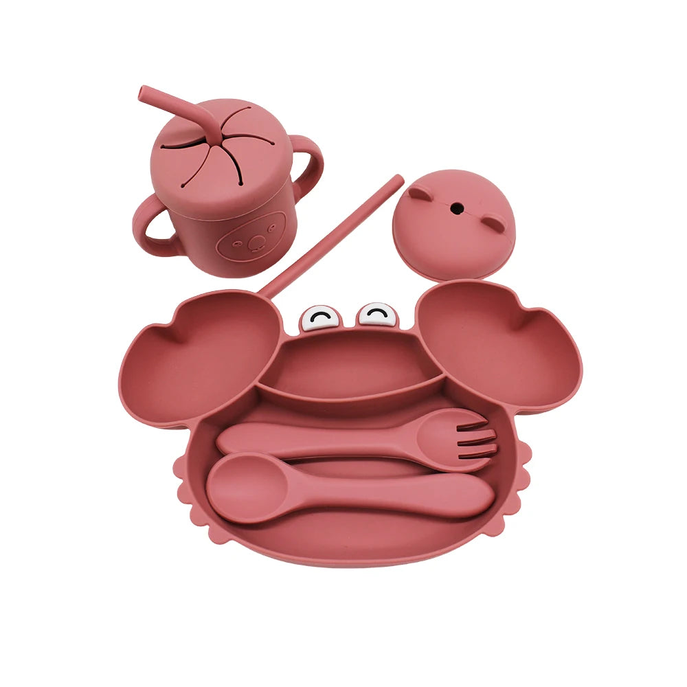 baby dinnerware set compartment plate with suction cup silicone easy to clean can be boiled and sterilized baby eating training