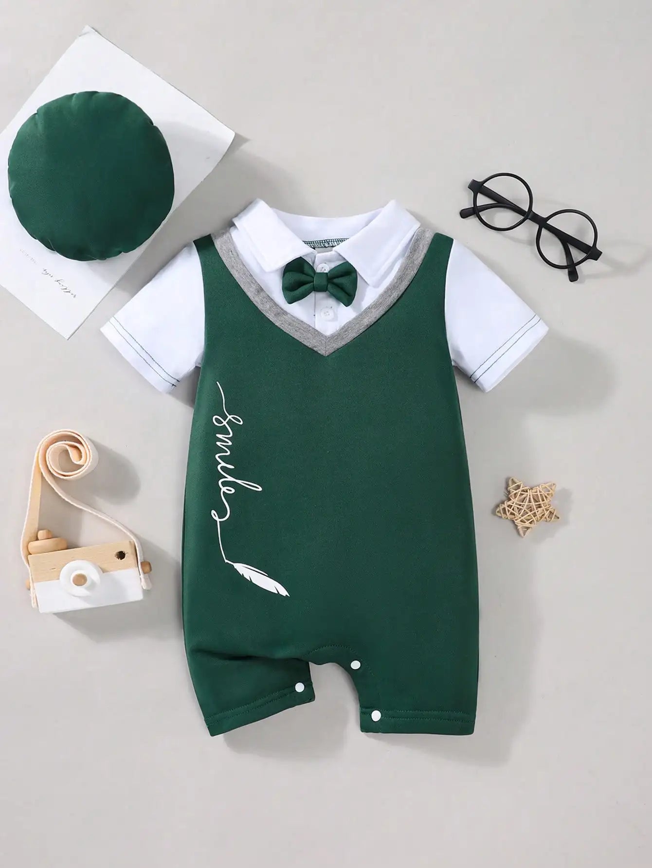 Newborn Gentleman Summer Outfit 2‑Piece Shorts & Hat Set