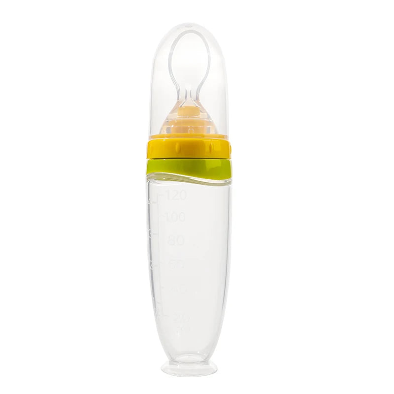 120 ml/4oz Infant Baby Liquid Silicone Food Squeeze Feeder | Fruit Puree & Rice Paste Dispenser | Detachable Spoon