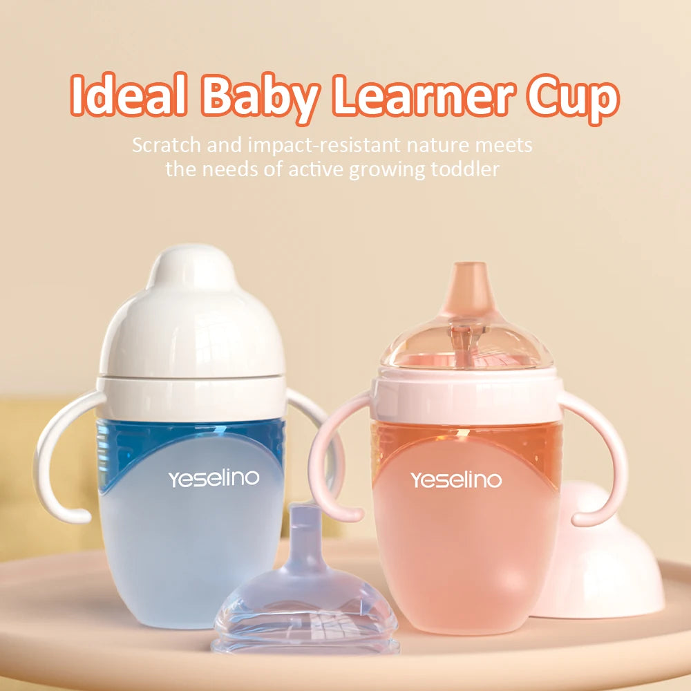 Baby Training Cup for 6 Months+, Silicone Spout and Straw Design, Anti-Choke and Drop-Resistant Milk and Water Bottle