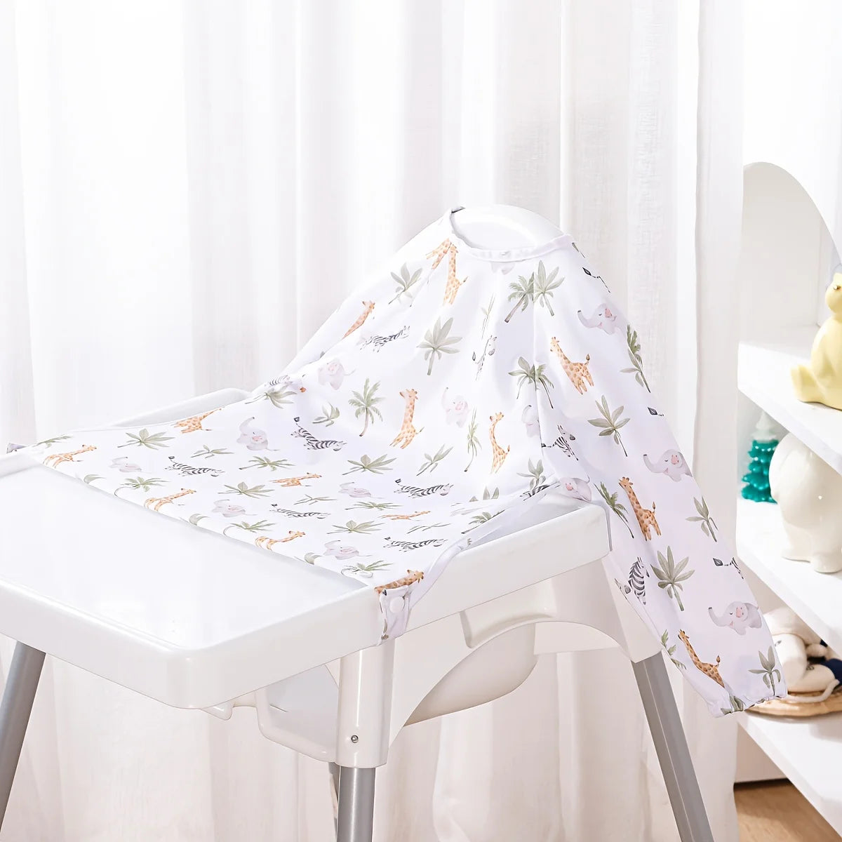 Elinfant New 1 Pc Table Use Polyester Waterproof Fashion Printed Snap Buttons Design Long Sleeve Mess Proof Baby Feeding Bib