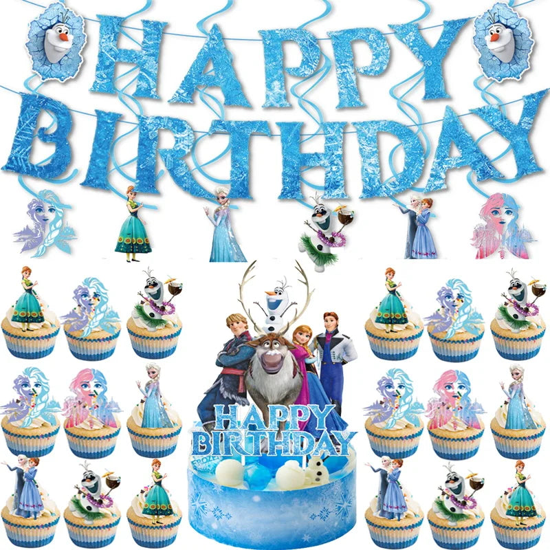 Frozen Birthday Party Decoration Set Anna Elsa Olaf Snowflake Banner Backdrop Balloons Kit Foil Garland Arch Balloon Baby Shower