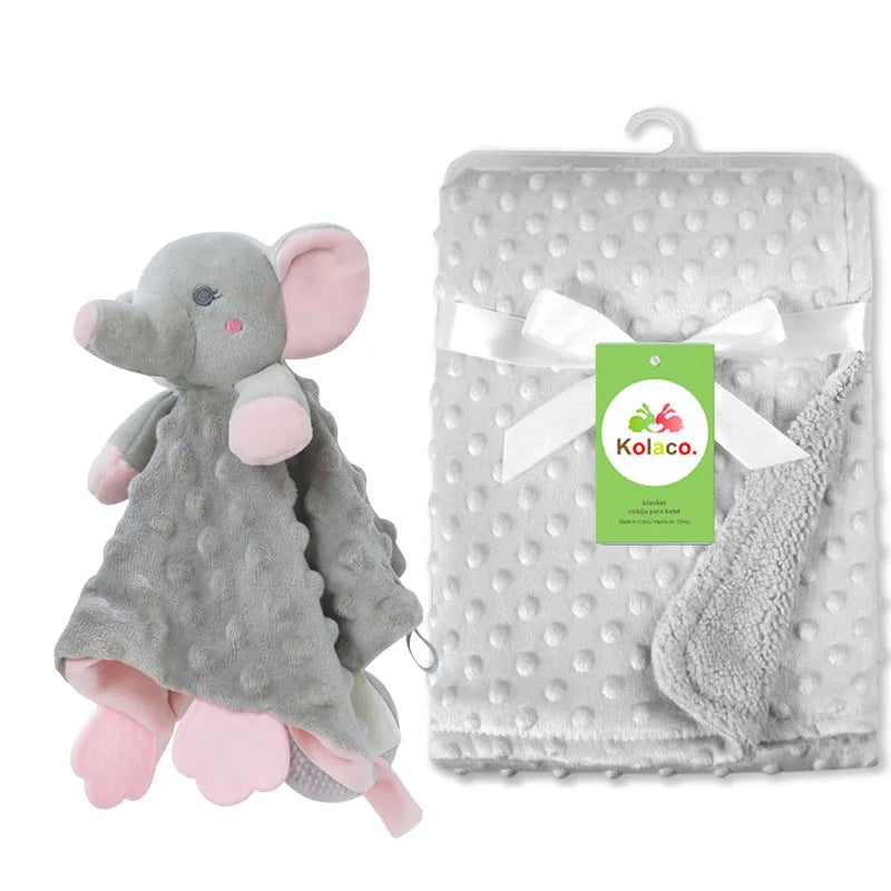 Personalized Newborn Baby Blanket with Name Custom Stroller Sleeping Dolls Animal Security Towel Gift Set for Baby Shower Gifts
