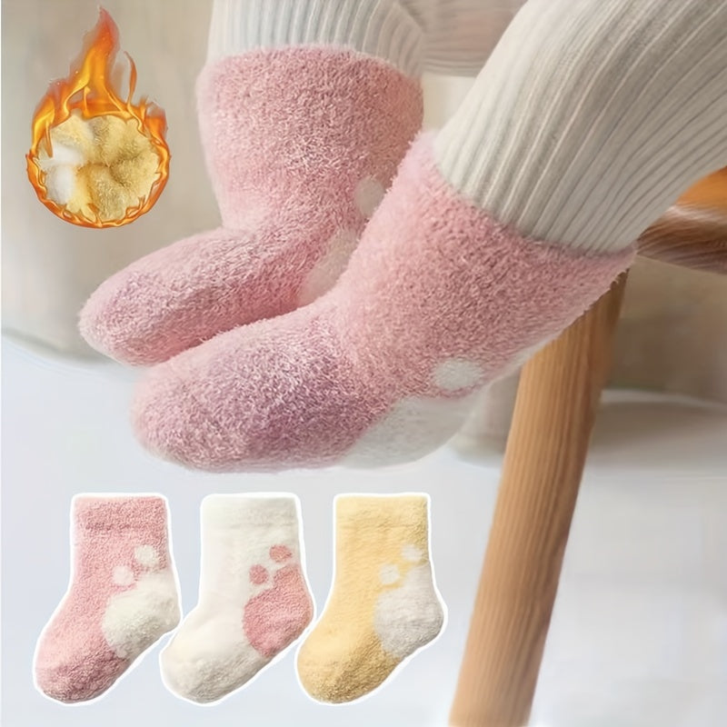 Soft Skin-Friendly Paw Pattern Socks 3‑Pair Winter Set
