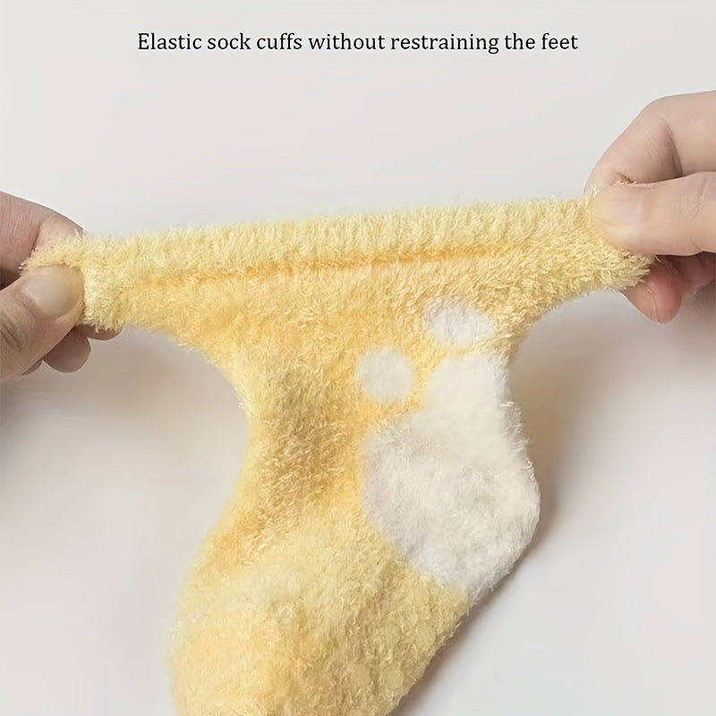 Soft Skin-Friendly Paw Pattern Socks 3‑Pair Winter Set