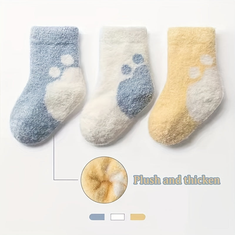 Soft Skin-Friendly Paw Pattern Socks 3‑Pair Winter Set